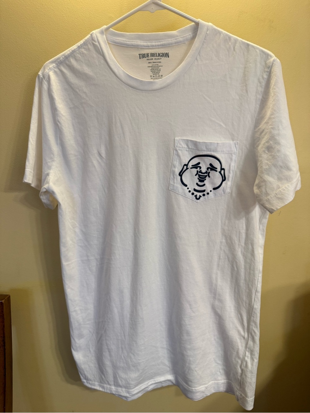 True Religion Buddha Pocket Tee White Short Sleeve Shirt, Size Small